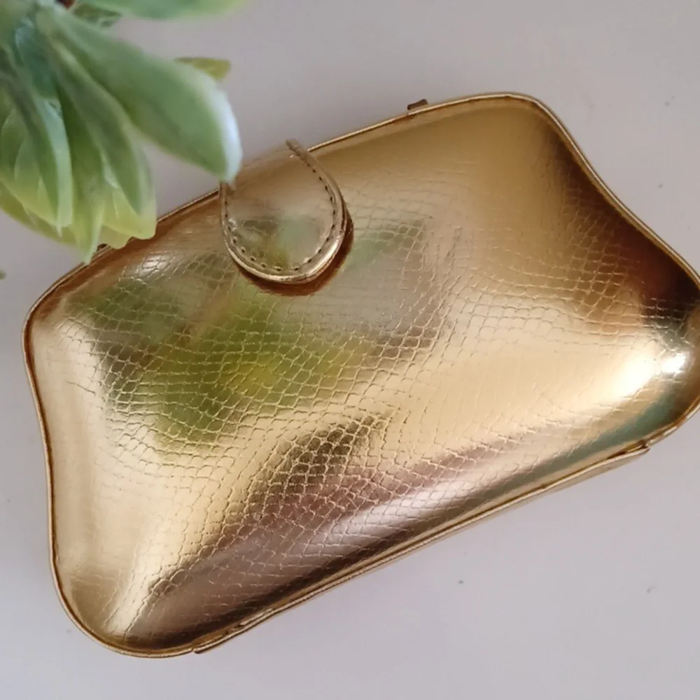 RARE Vintage Morgan Taylor Gold Snakeskin Hard Case Evening Crossbody Bag - Picture 5 of 7